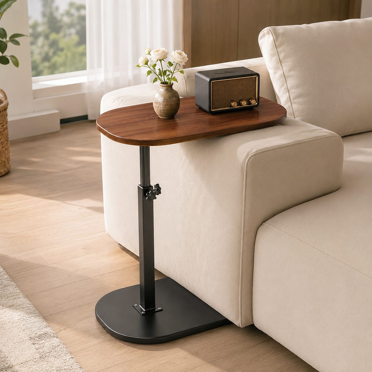Height Adjustable C-Shaped Side Table