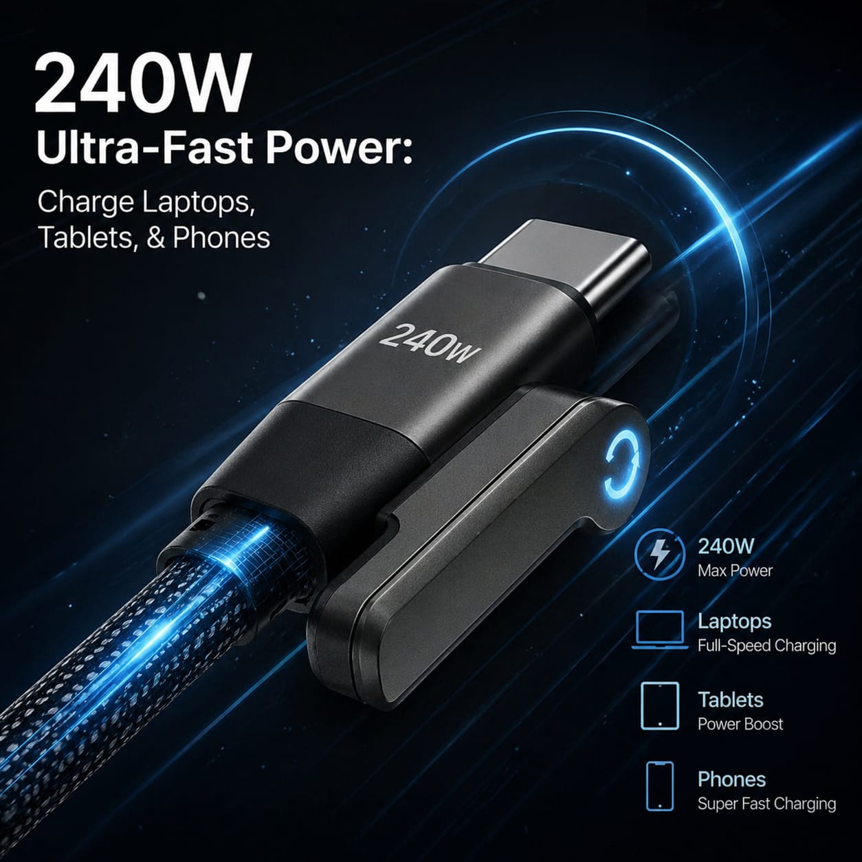 2 In 1 USB-C Super Fast Charger | 240W Stand Charging Cable