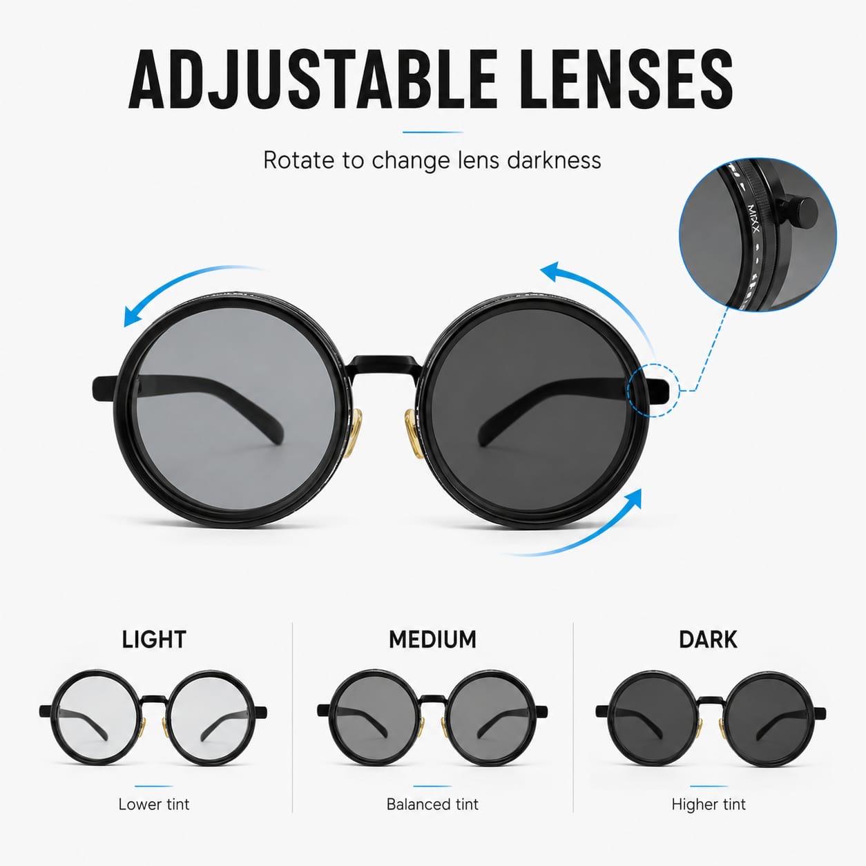 Adjustable Tint Polarized Round Sunglasses