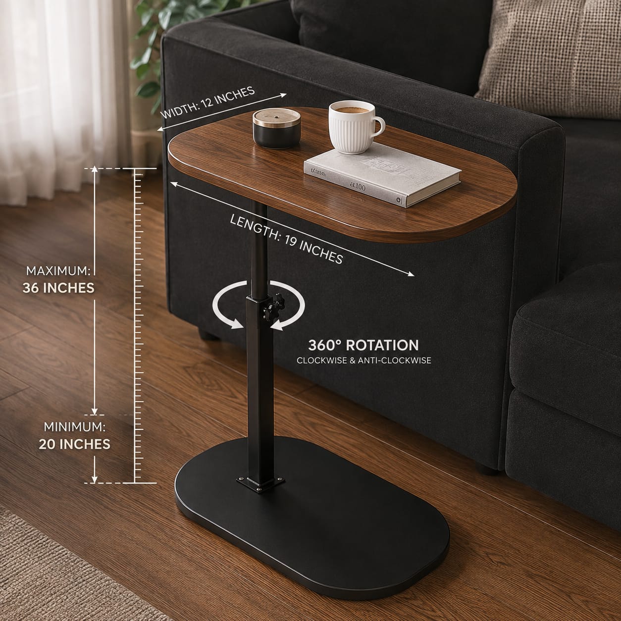 Height Adjustable C-Shaped Side Table