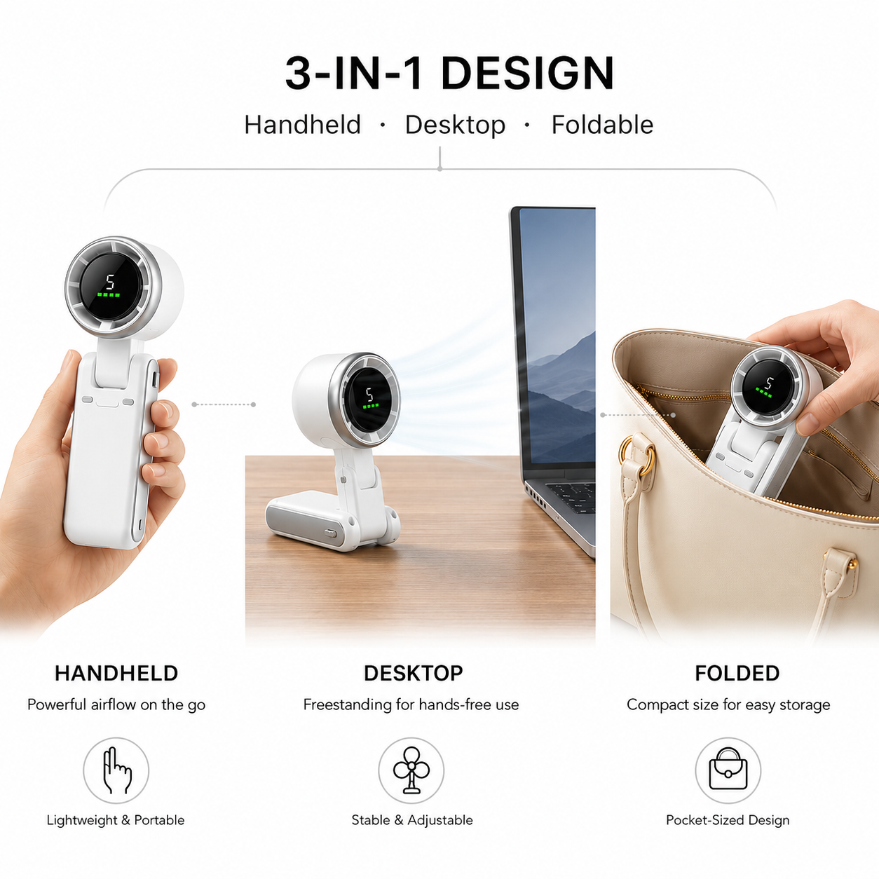 Foldable Rechargeable Handheld Fan